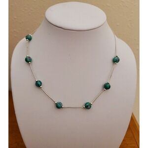 Vintage Millefiori Glass Bead Necklace 925 Sterling Silver Signed Jordan 17"‎